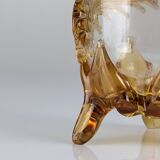 French Art Nouveau Uranium Glass Bottle with Applied Amber Leaves, c. 1900