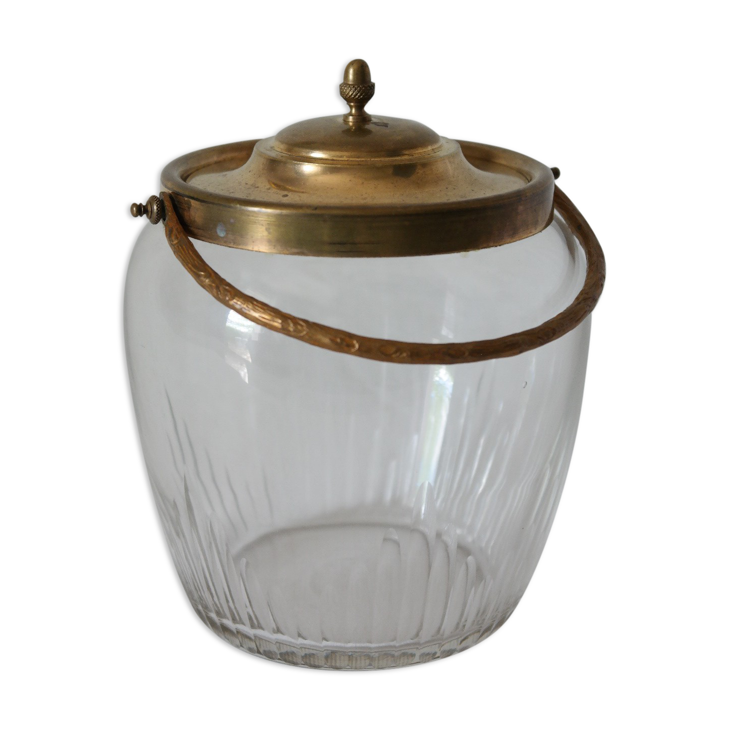Old glass and brass cookie bucket