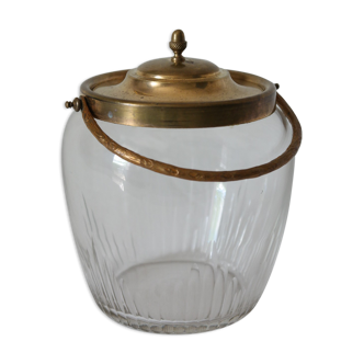 Old glass and brass cookie bucket