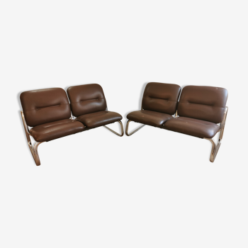 Pair of bi-square sofas Strafor 70s