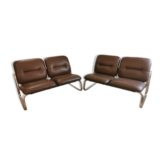 Pair of bi-square sofas Strafor 70s