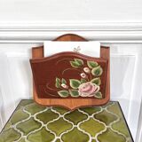 Porte courrier lettres en bois décor de roses