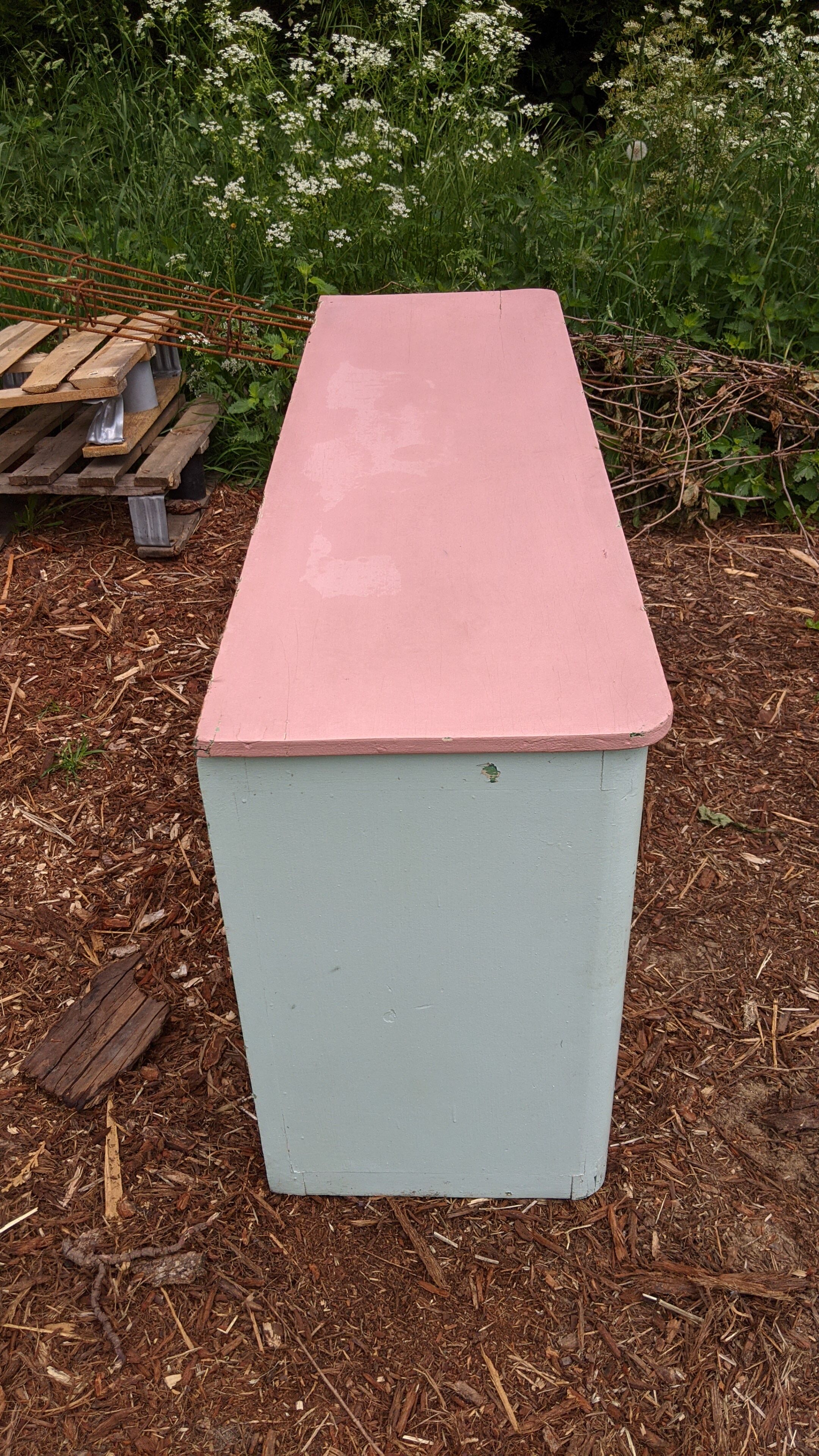 Old mint green extra cabinet for kitchen