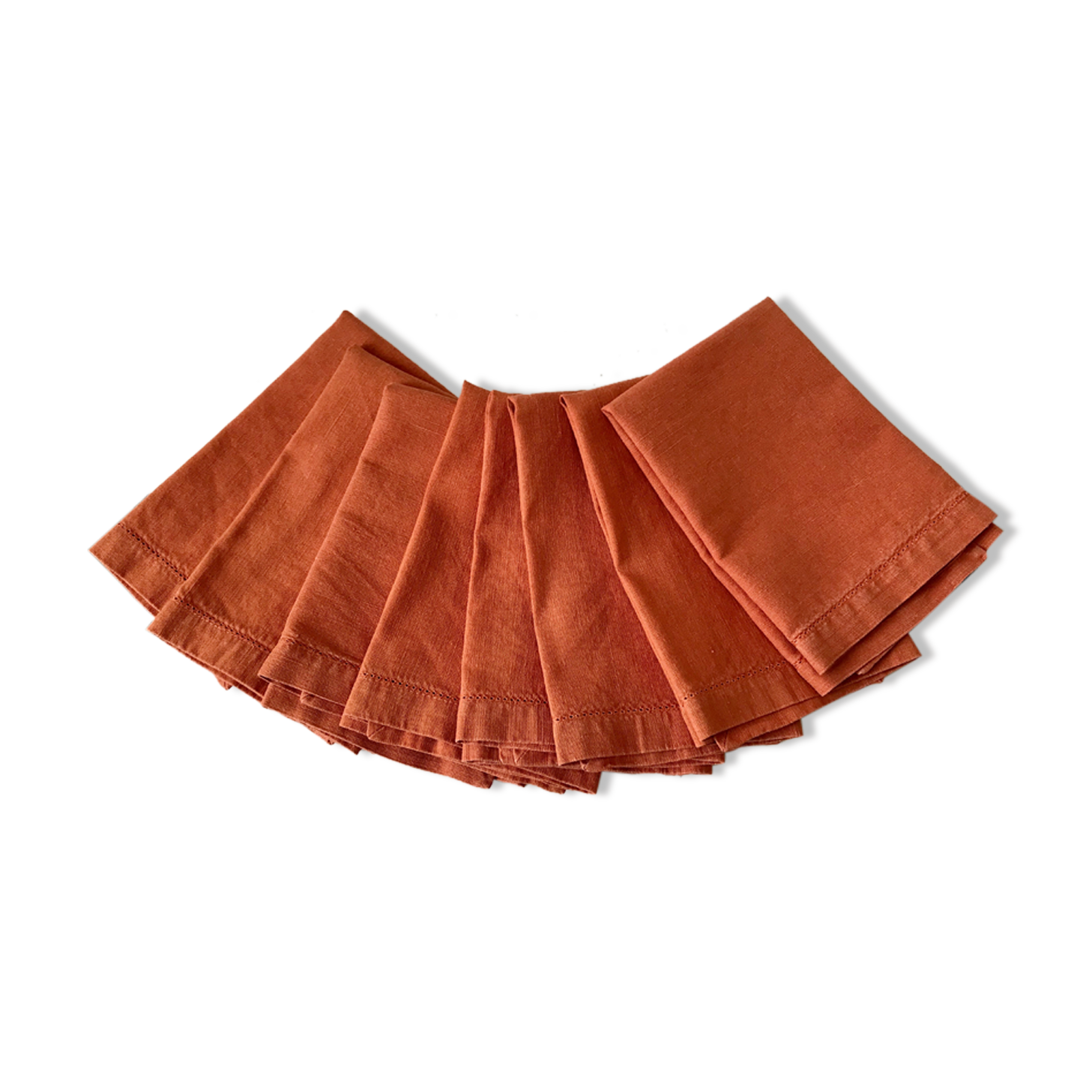 Lot de 8 serviettes de table en lin ajourées couleur terracotta