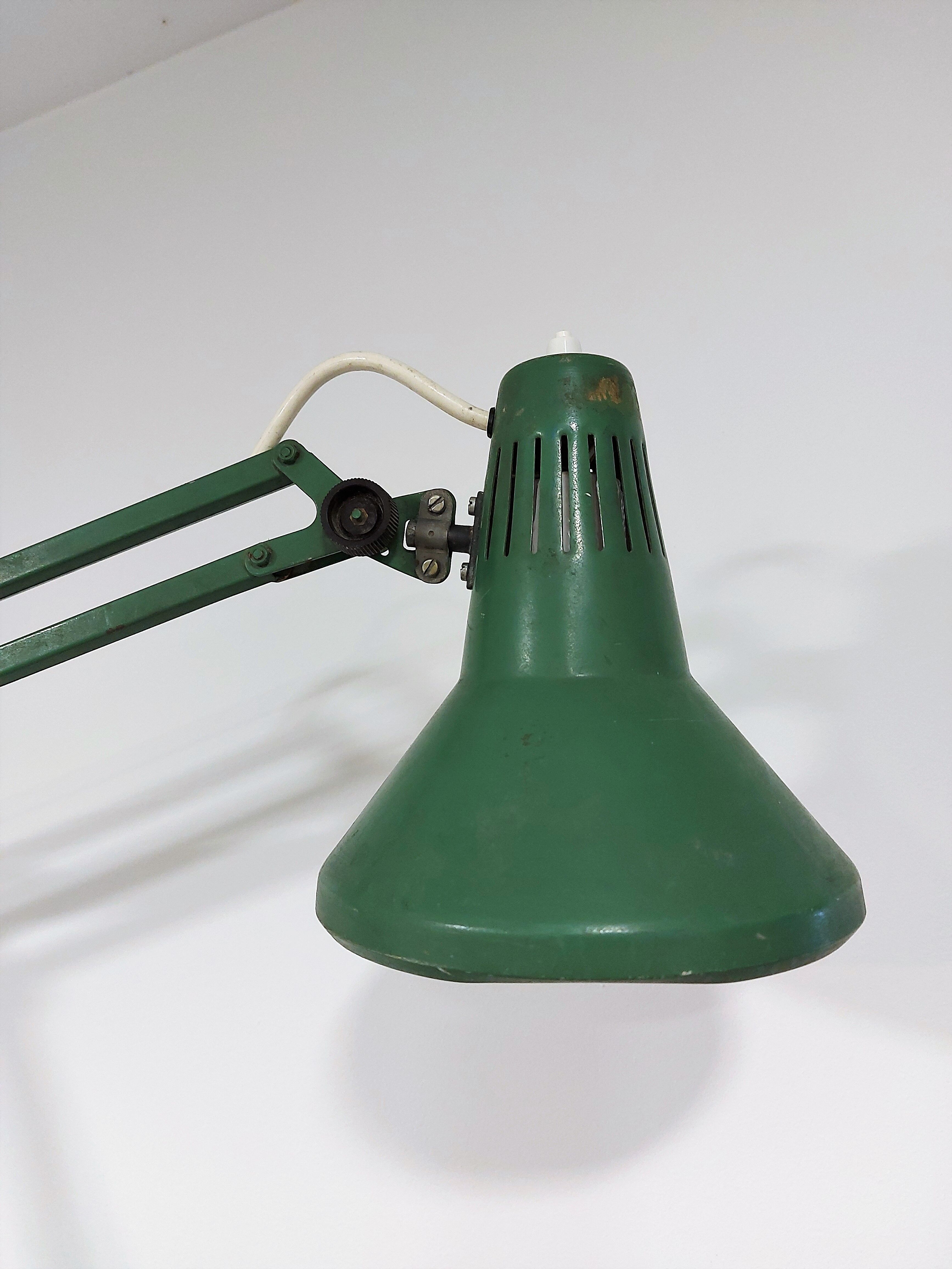 Architect Adjustable Green Swing-Arm Desk Lamp, 1970s