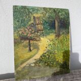 Garden landscape in oil signed
