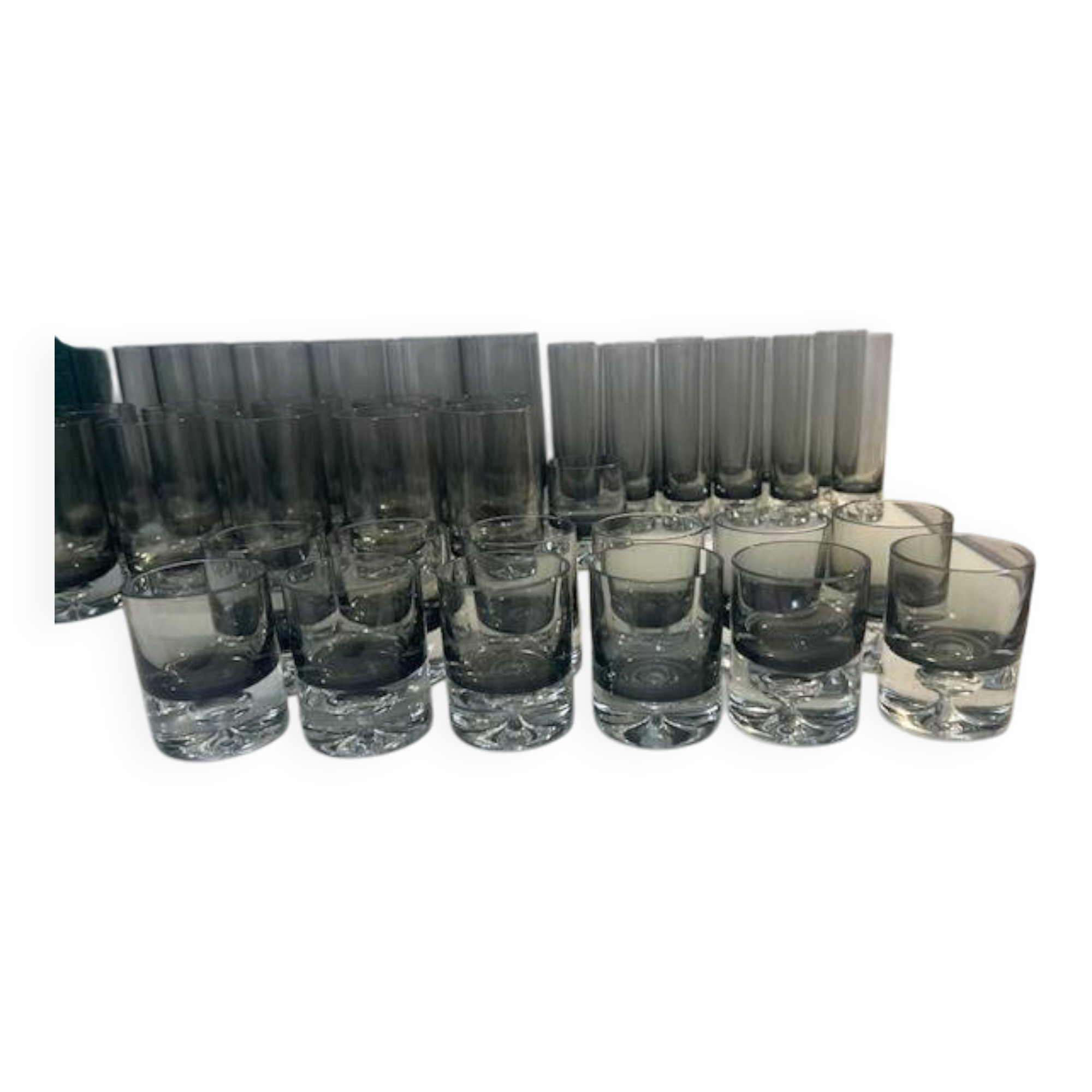 Ensemble de verres fumés noir à grosse bulle des années 70's
