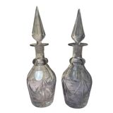 Paire de carafes en cristal – Louis-Philippe – taillées main – bouchons d’o