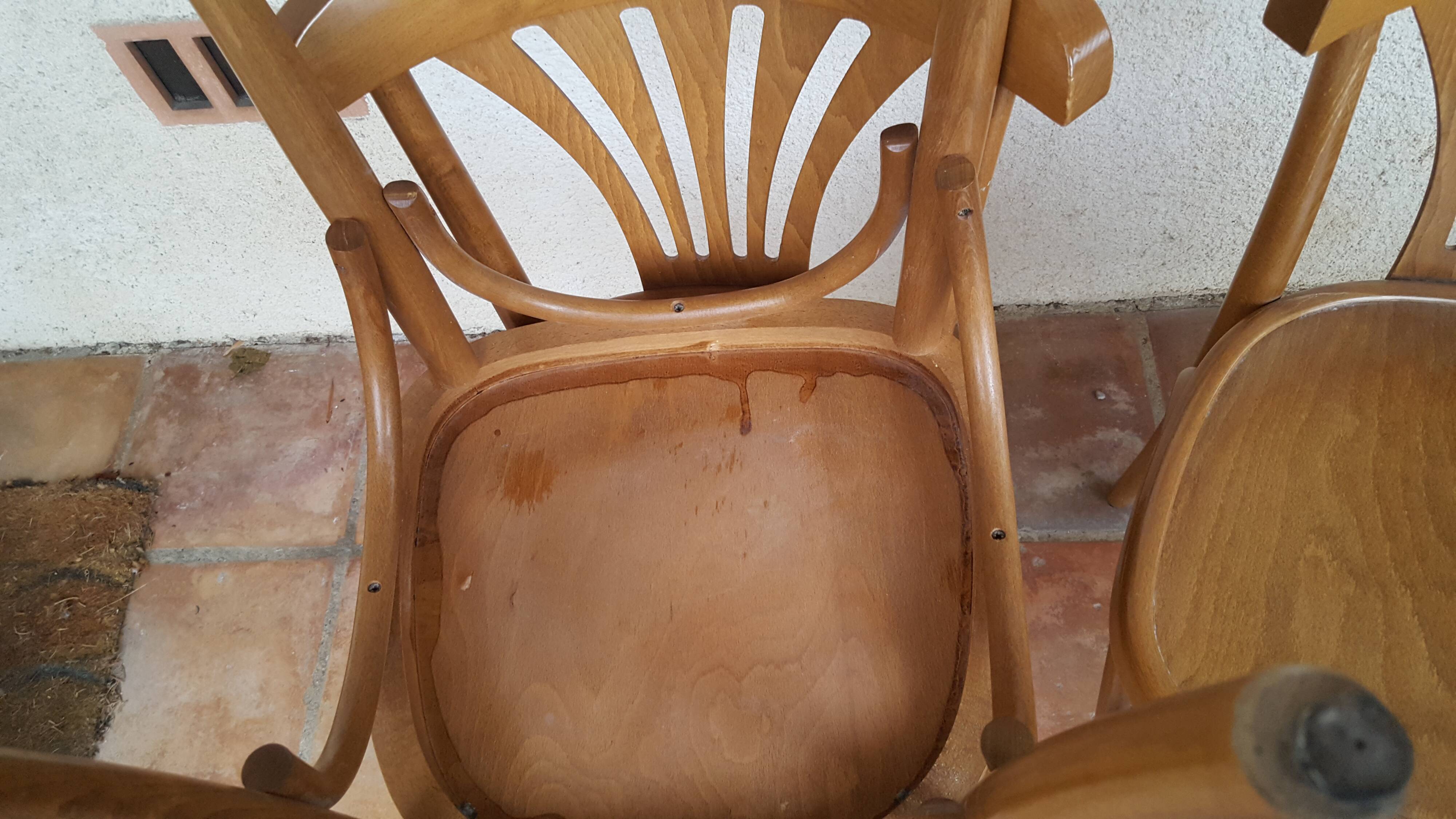 6 wooden bistro chairs