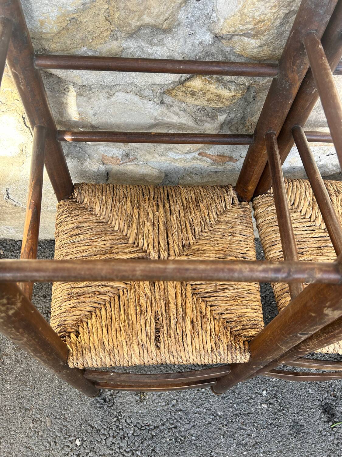 Lot de 4 chaises provençales en bois & paille