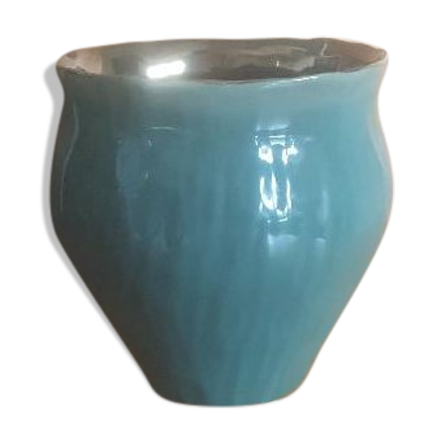 Vintage green and bronze ceramic pot cover vase