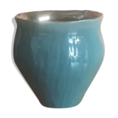 Cache-pot vintage vert et bronze en céramique