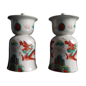 Paire de bougeoirs porcelaine Chine