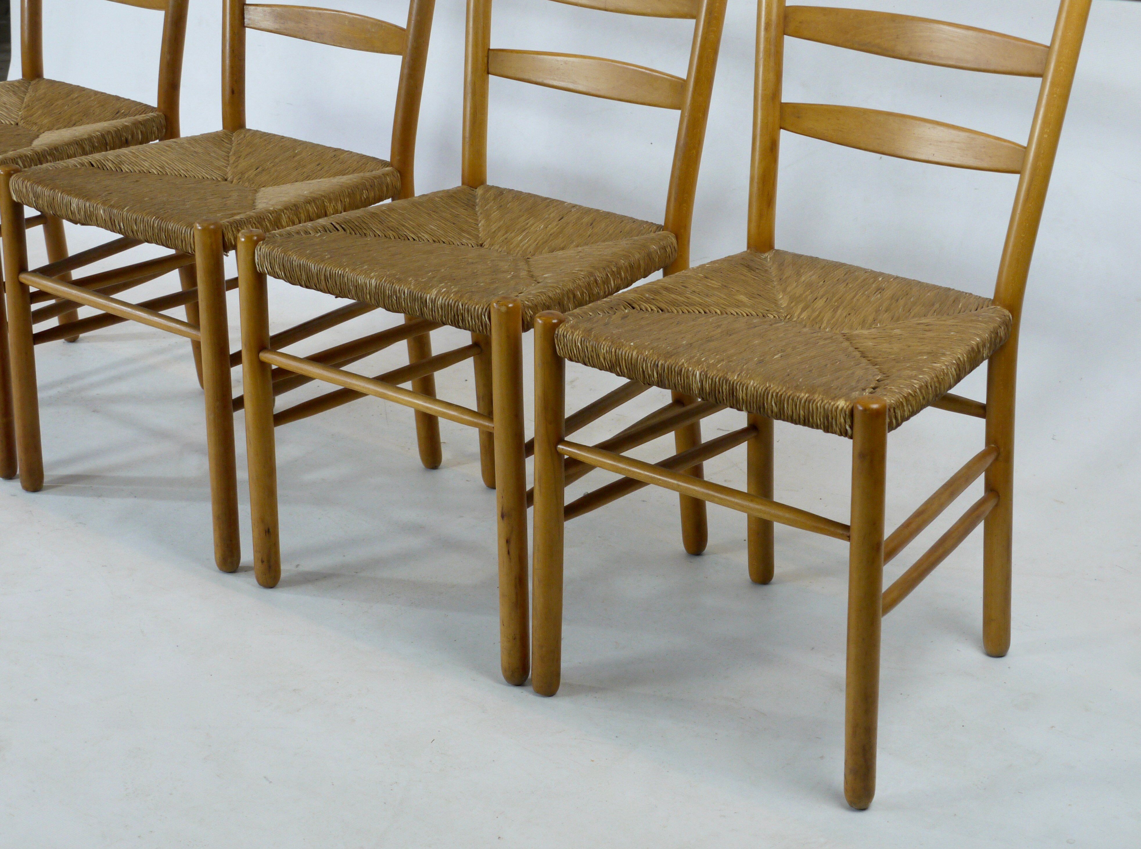 rush seated dining chairs by Hein Salomonson, 1950s, Set of 4