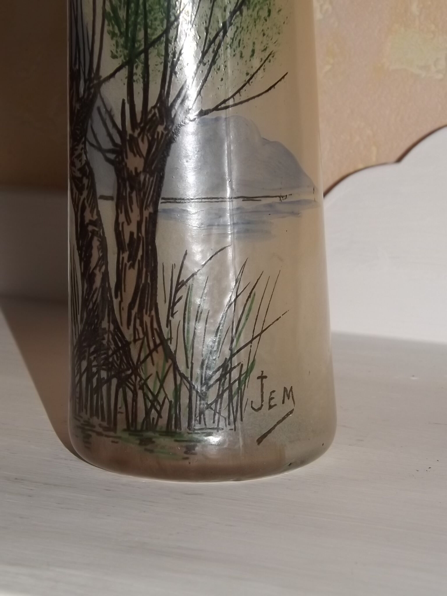 Vase verre émaillé signé JEM ( legras ) Selency