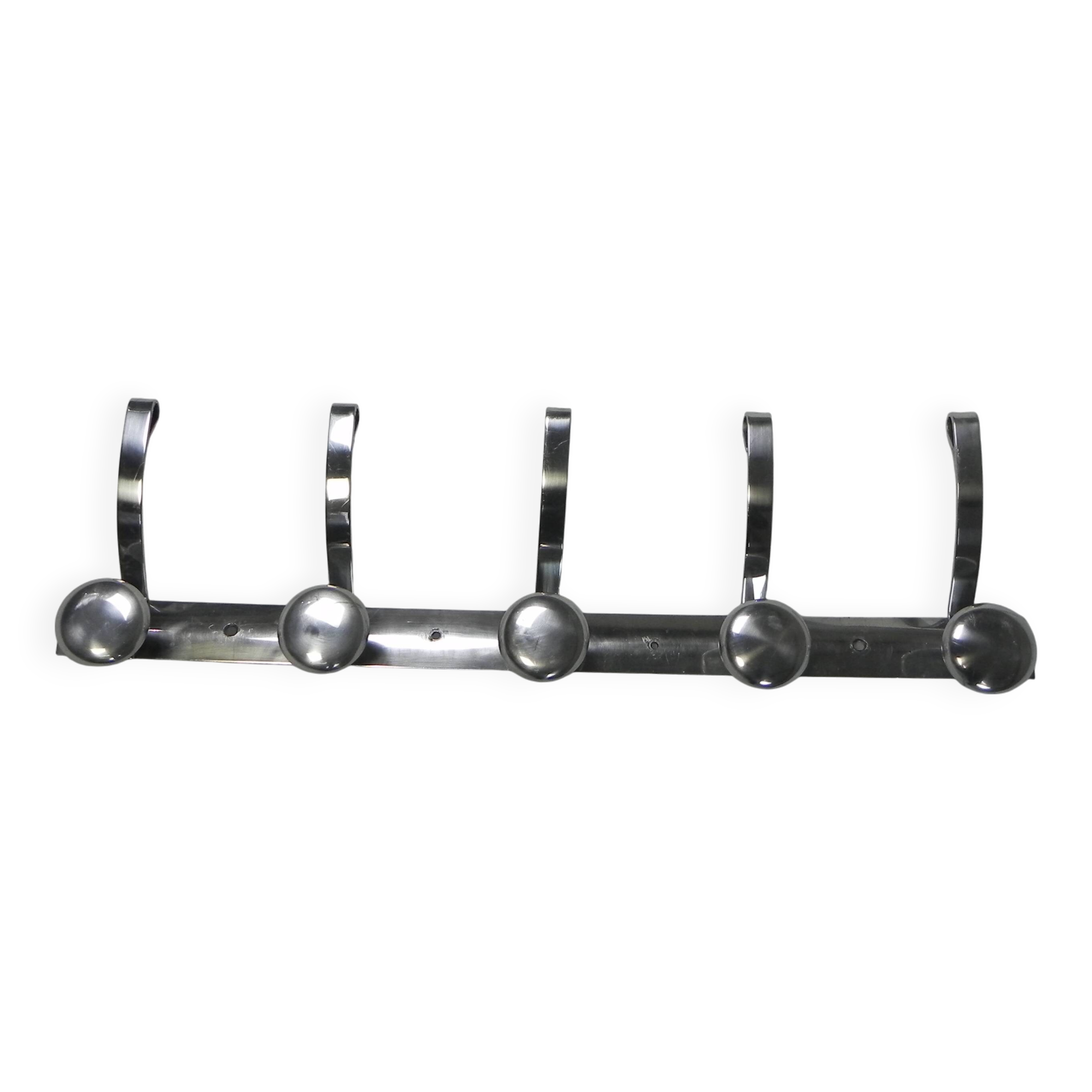 Aluminum vintage wall coat rack with 5 hooks, 1950s