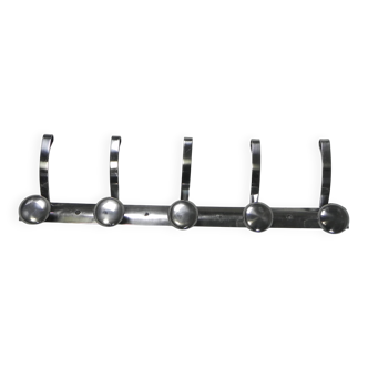 Aluminum vintage wall coat rack with 5 hooks, 1950s