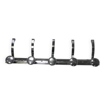 Aluminum vintage wall coat rack with 5 hooks, 1950s