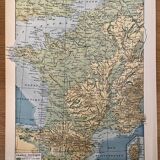 Old geological and physical map of France from 1897