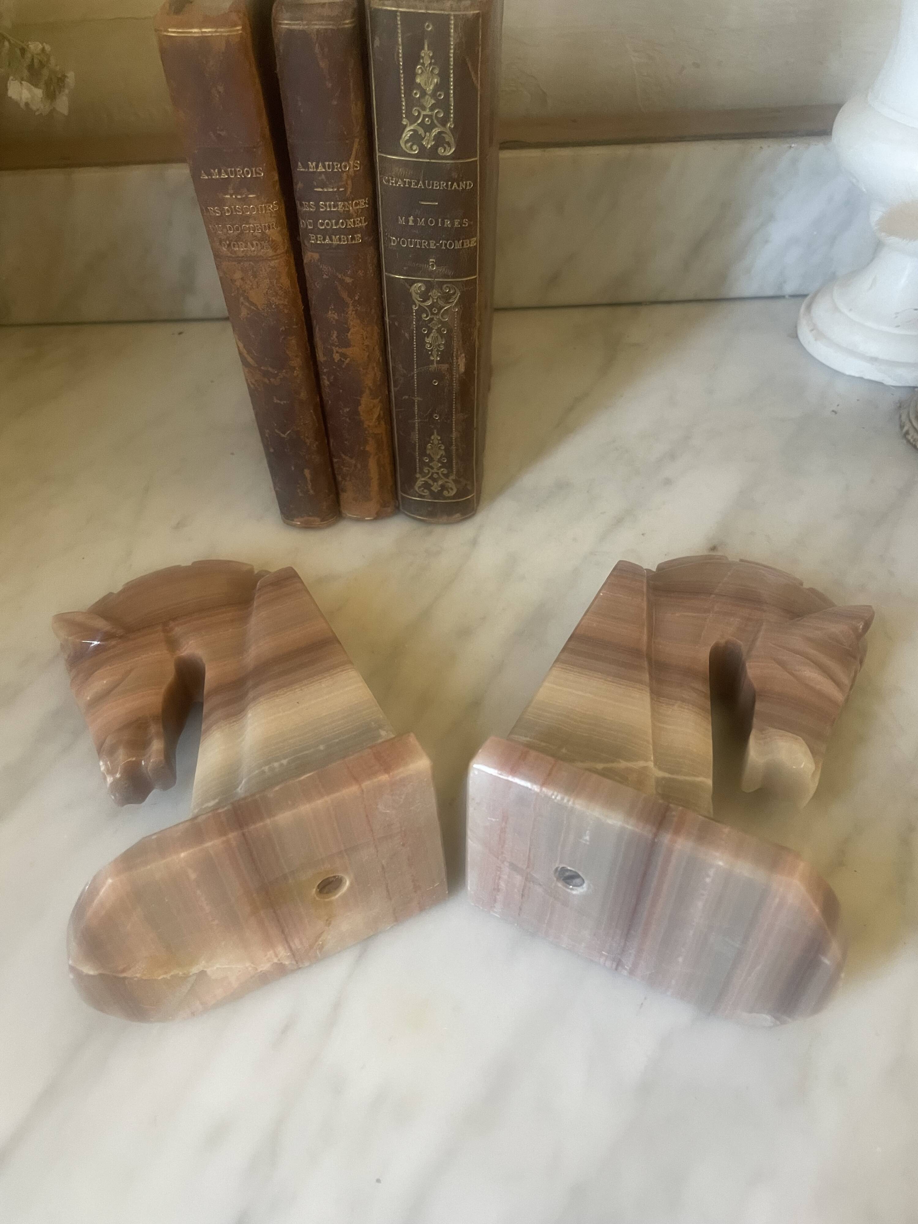 Vintage onyx horse head bookends