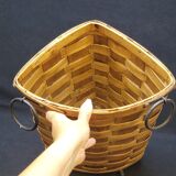 Ancienne corbeille vintage en bois tressé d'angle porte parapluie / panier