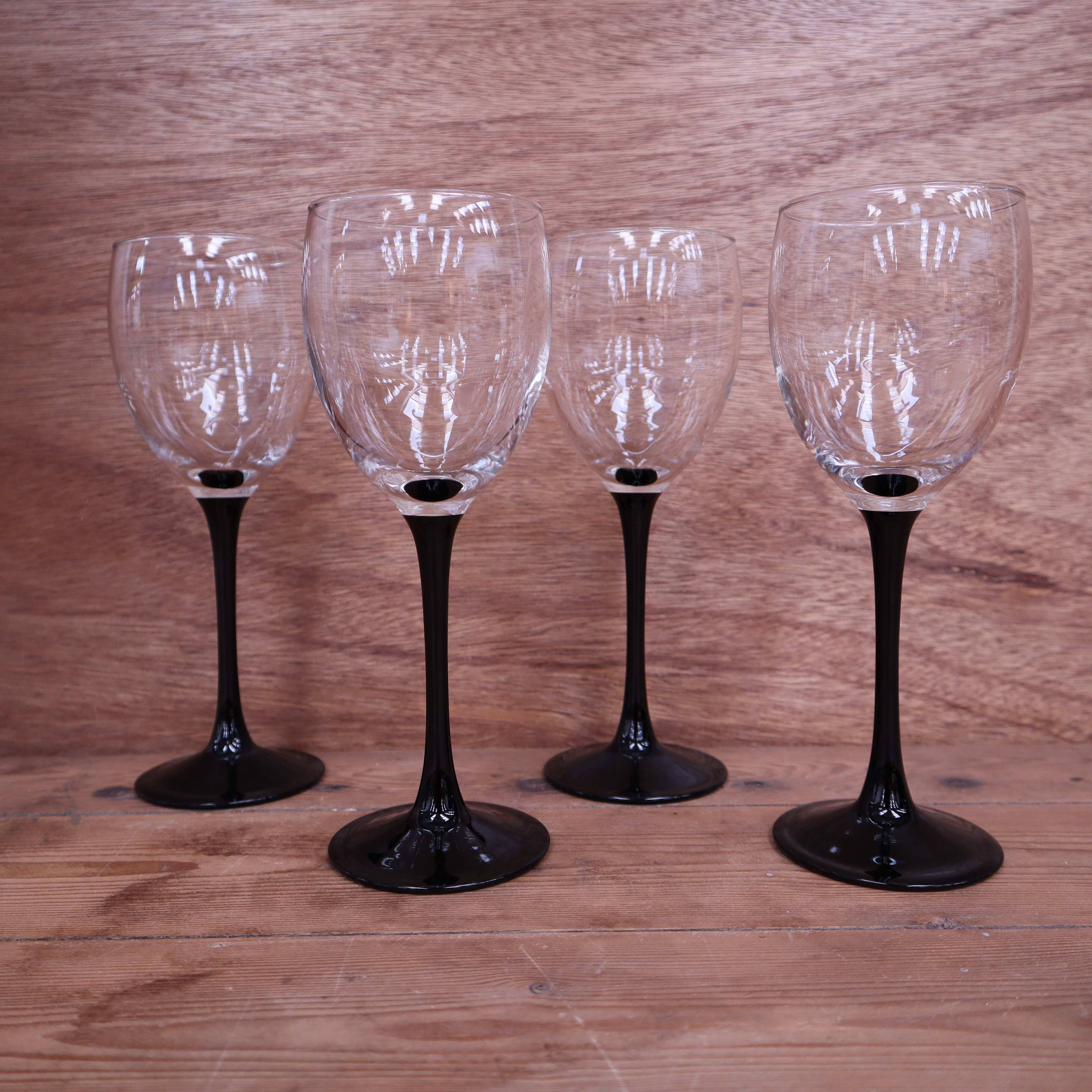 4 Luminarc Vintage Black Stemmed Red Wine Glasses