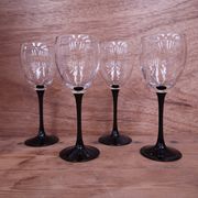 4 Luminarc Vintage Black Stemmed Red Wine Glasses