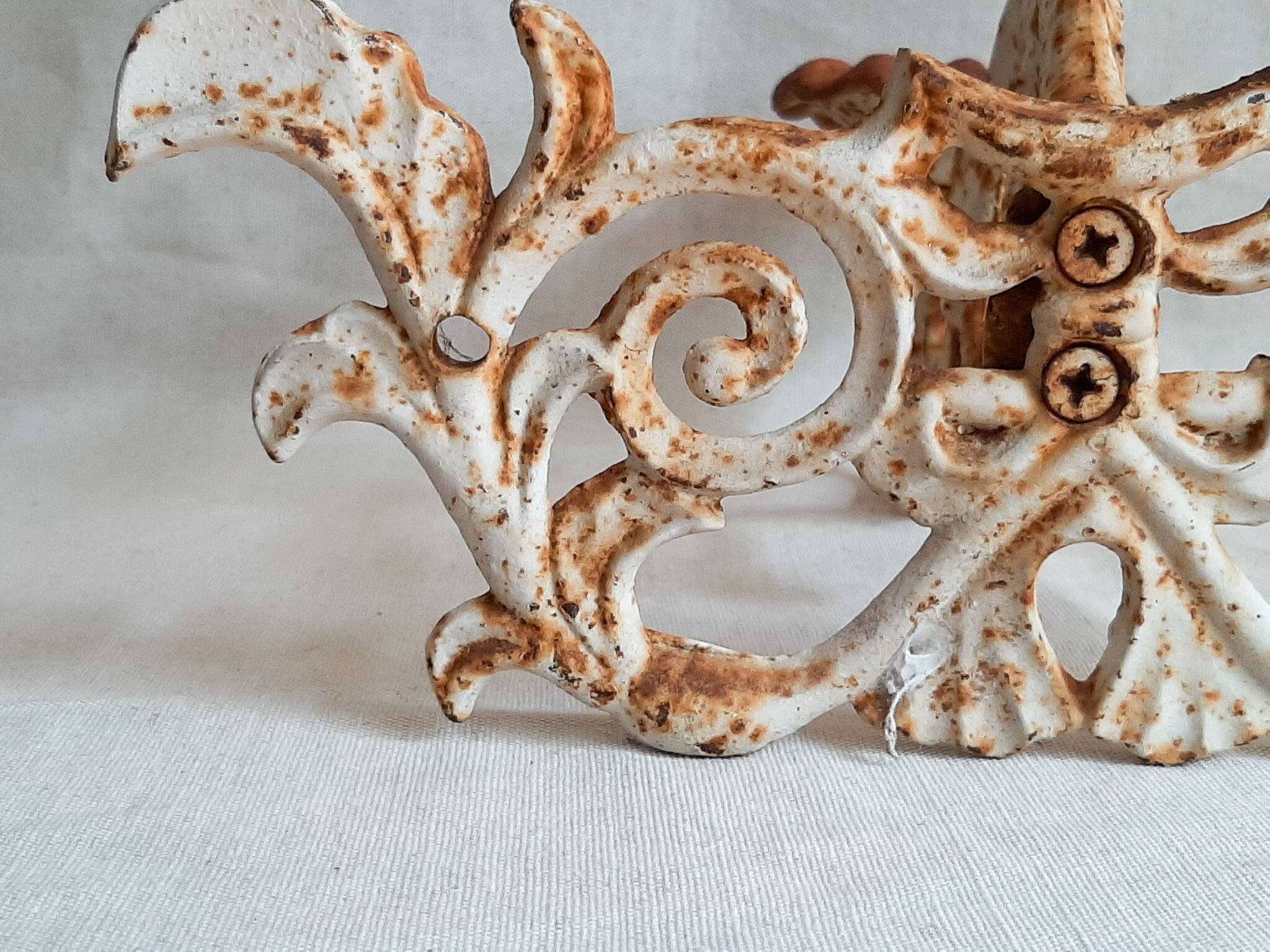 Wall lamp in antique cast iron with bird and scroll decorations.