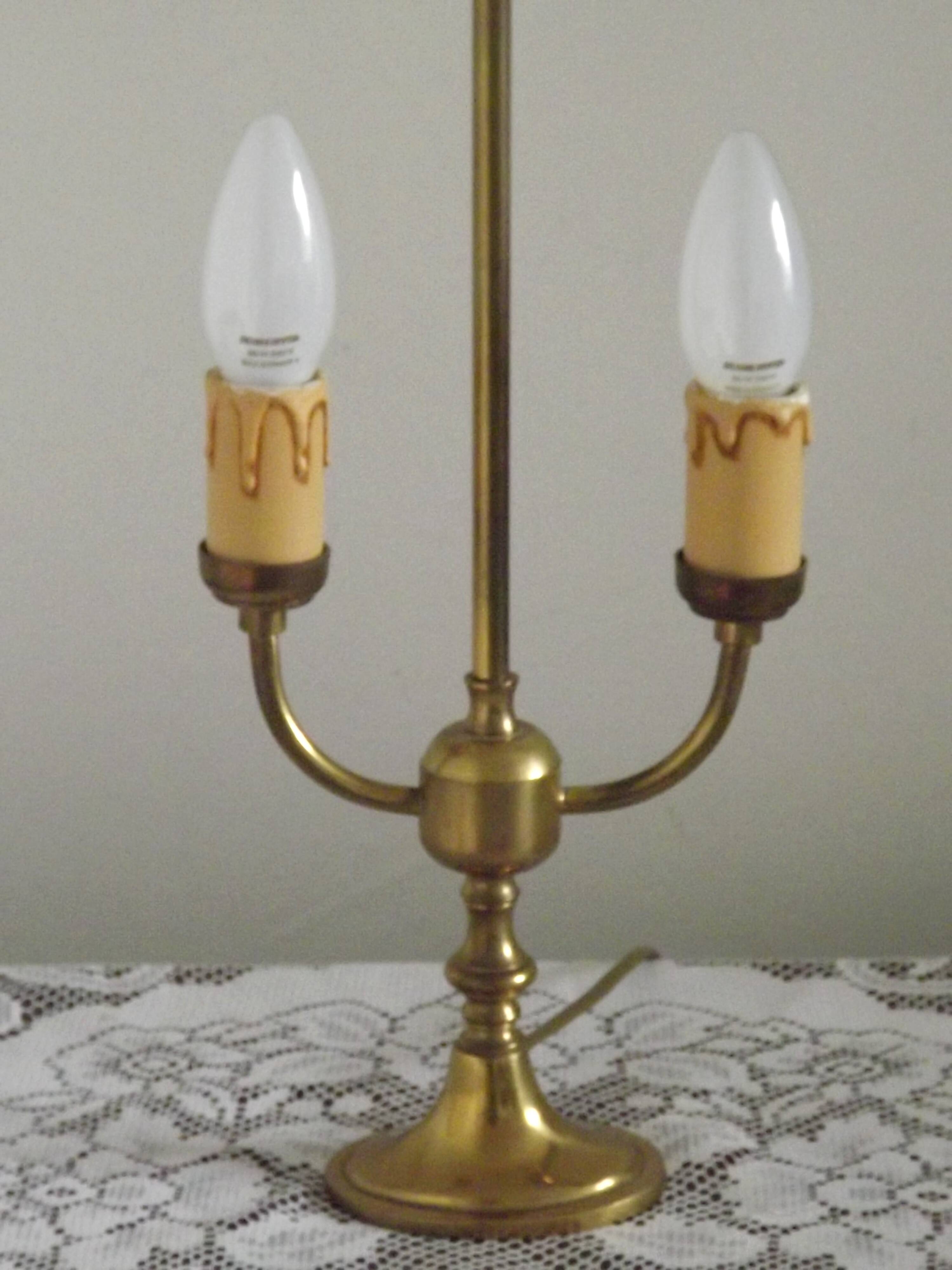 2 Light French Vintage Brass Boulotte Table Lamp With Cream Fabric Shade