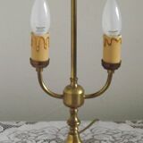 2 Light French Vintage Brass Boulotte Table Lamp With Cream Fabric Shade