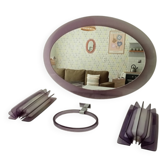 Ensemble appliques et miroir plexiglas par Harvey Guzzini années 70