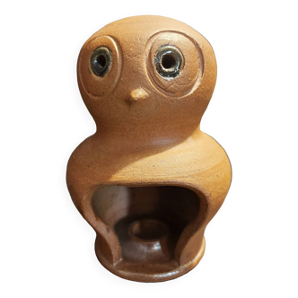 Vintage owl sandstone tealight holder marked Villefranche