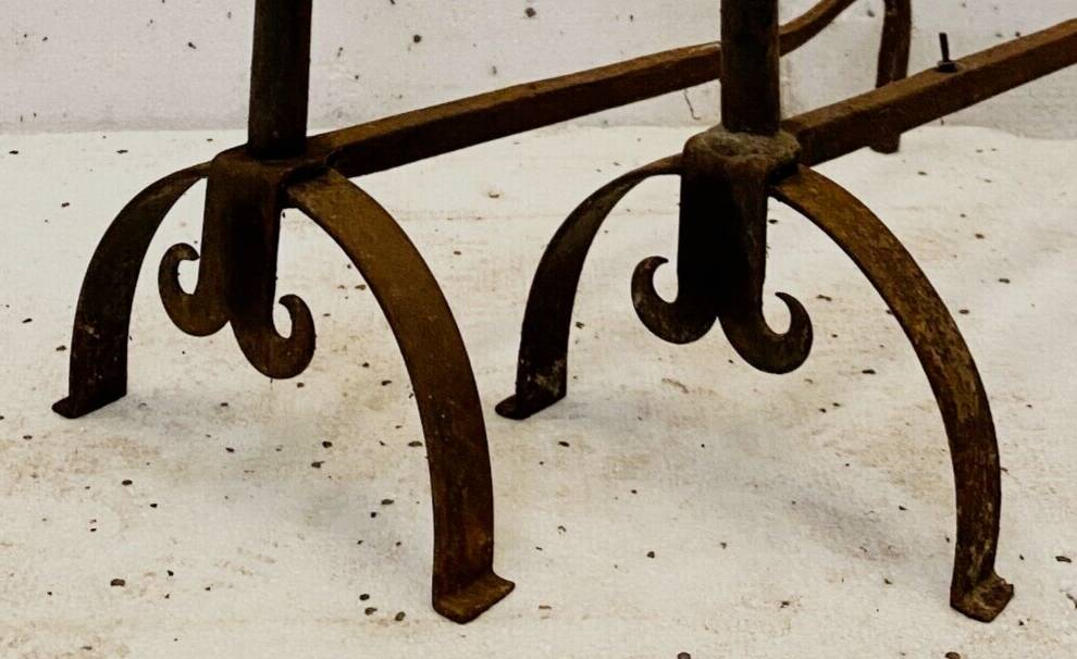 Pair of 20th century wrought iron log holder andirons