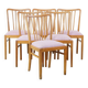 Set of 6 vintage Danish design dining chairs from the 1970s with light purple fabric seats