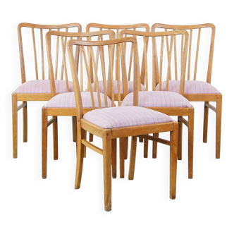 Lot de 6 chaises de salle à manger vintage au design danois des années 1970 avec assises en tissu violet clair
