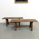 Pair of small solid oak benches - 1950s