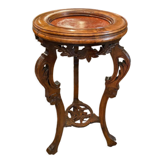 Triple pedestal fifth wheel pot holder in beech and walnut with marble Napoleon III