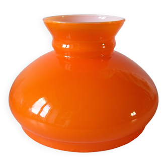 Old orange and white glass pendant lampshade, 1970s retro decor