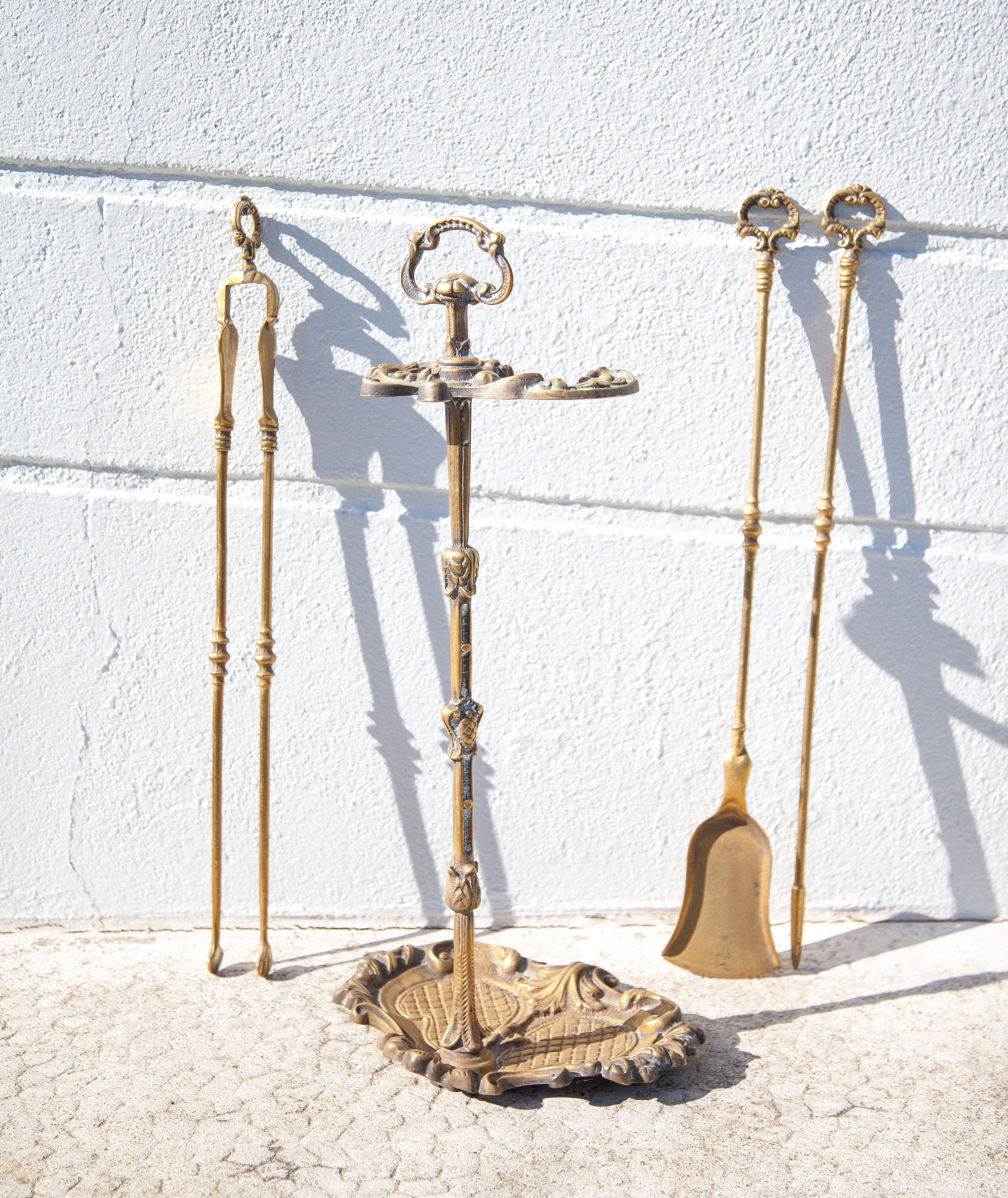 Serviteur de cheminée vintage, accessoires cheminée, serviteur bronze doré, decor cheminée