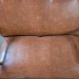 Scandinavian sofa 2 places 60s in wood and imitation leather