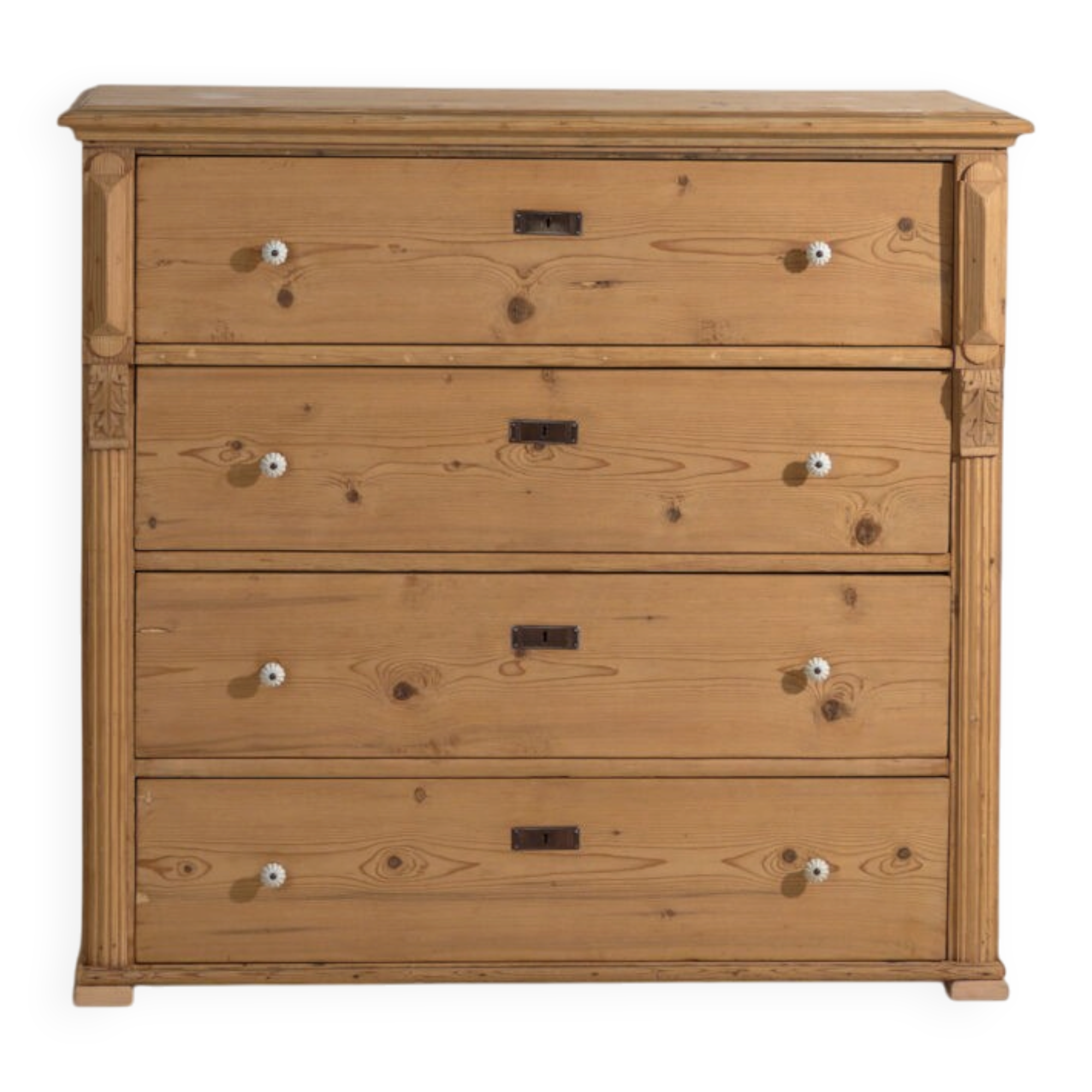 Central European high chest of drawers with four washed pine drawers – Central Europe, around 1900