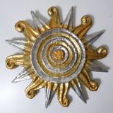 Vintage Gold and Silver Sun Relief Wall Sculpture