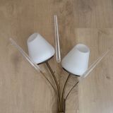 Mid-Century French Brass Sconces • Bullrush Design • Opaque Glass Shades