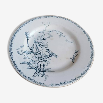 Rare assiette en faïence terre de fer modèle Marguerite LG Lunéville / transfert bleu / botanique