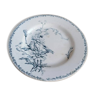 Rare assiette en faïence terre de fer modèle Marguerite LG Lunéville / transfert bleu / botanique