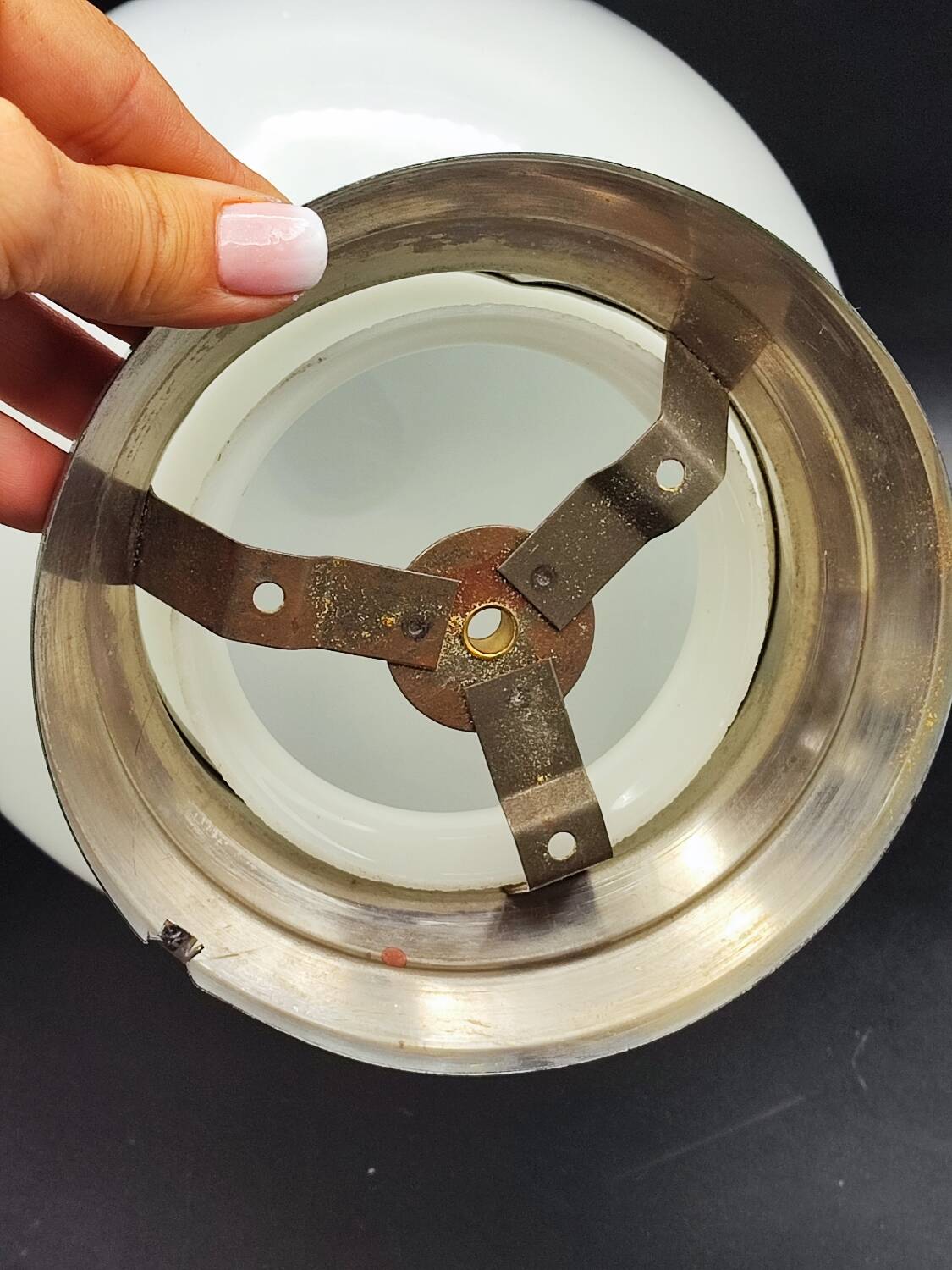 Pair of art deco opaline ceiling ball lamps