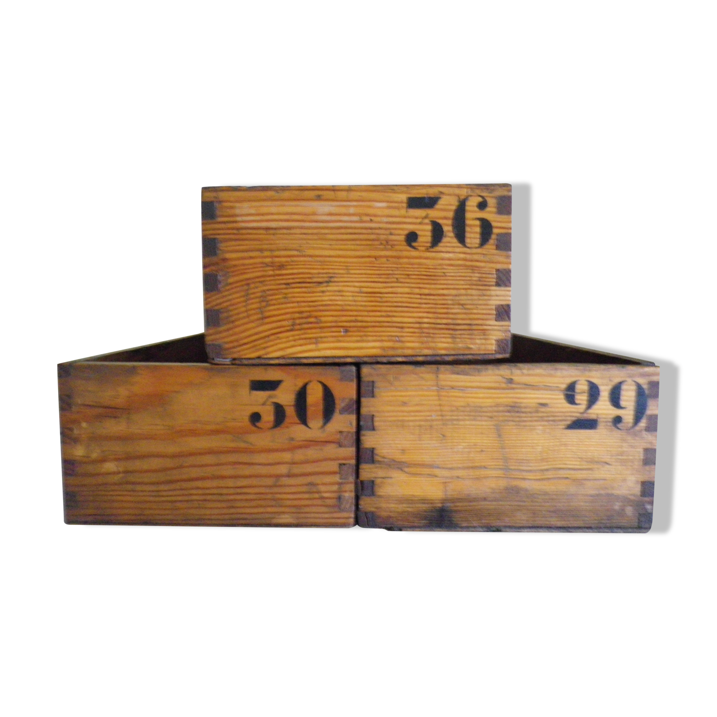Old lockers wooden tenon mortise Assembly numbered 29,30,36 - 1950s - set of 3