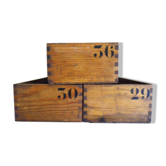 Old lockers wooden tenon mortise Assembly numbered 29,30,36 - 1950s - set of 3