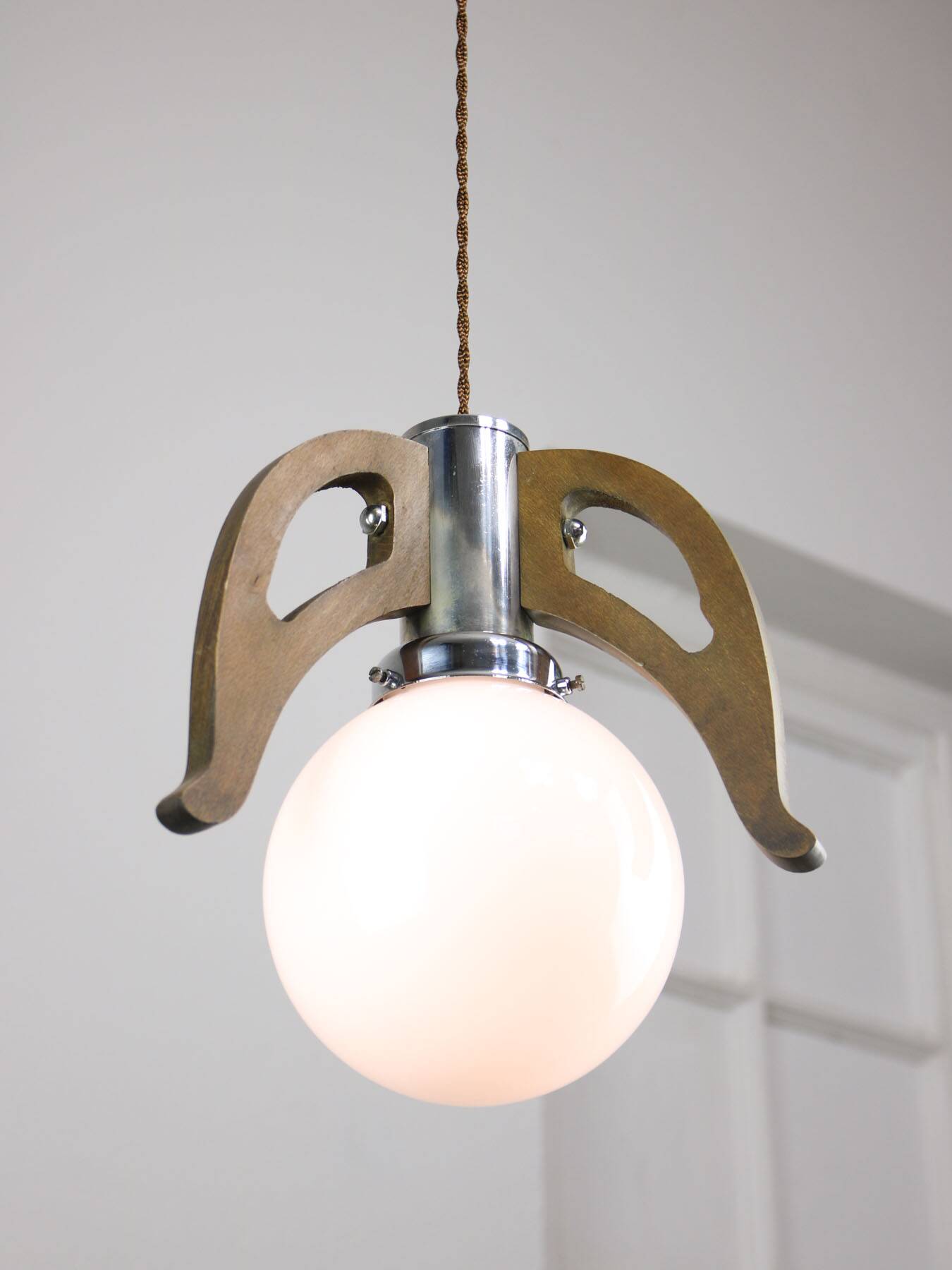 Mid-Century Scandinavian Chrome & Opaline Pendant Lamp, 1960s