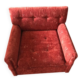 Set of 2 red Mid-Century fabric armchairs, 1960s — complete restoration